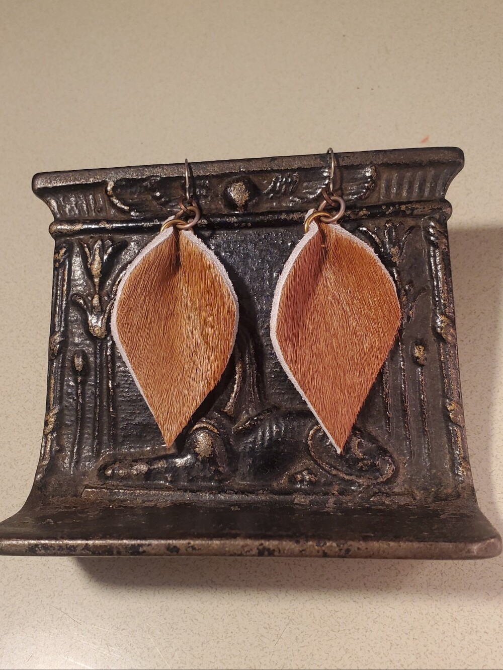 Handcrafted Deer Hide Leather Leaf Drop Earrings